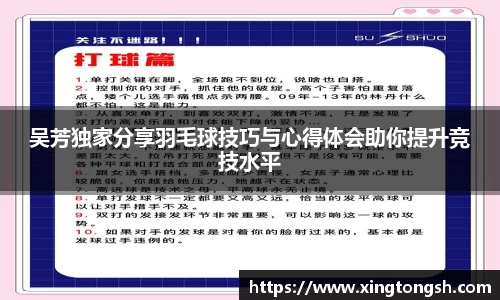 吴芳独家分享羽毛球技巧与心得体会助你提升竞技水平